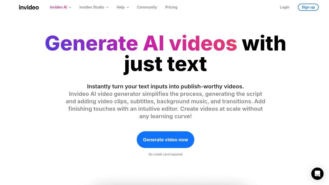 Invideo homepage screenshot