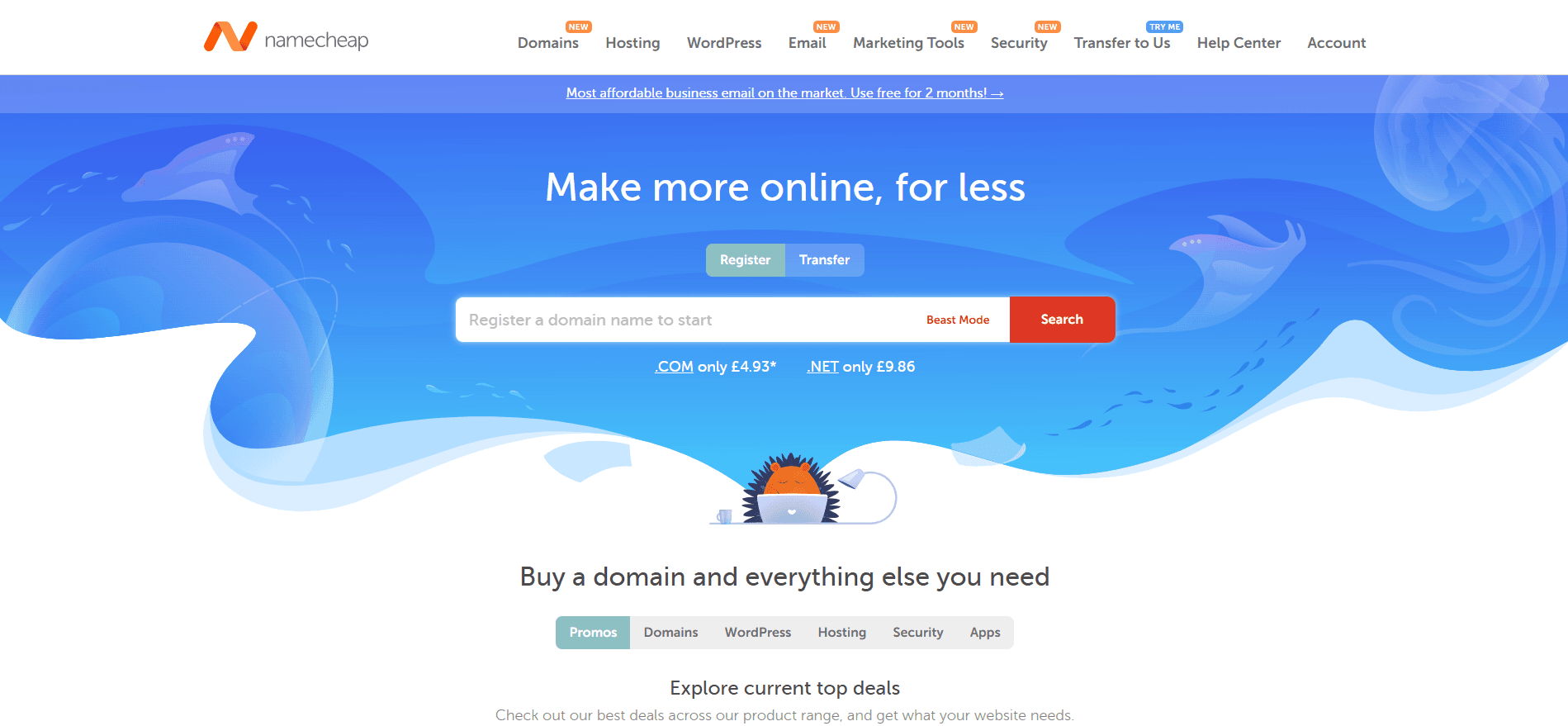 Namecheap homepage screenshot