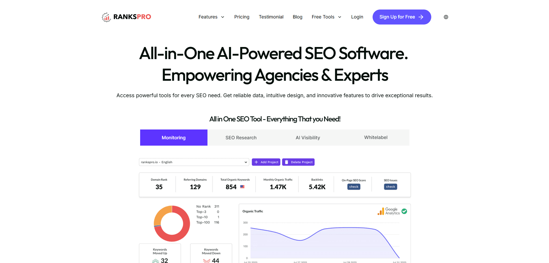 RanksPro homepage screenshot