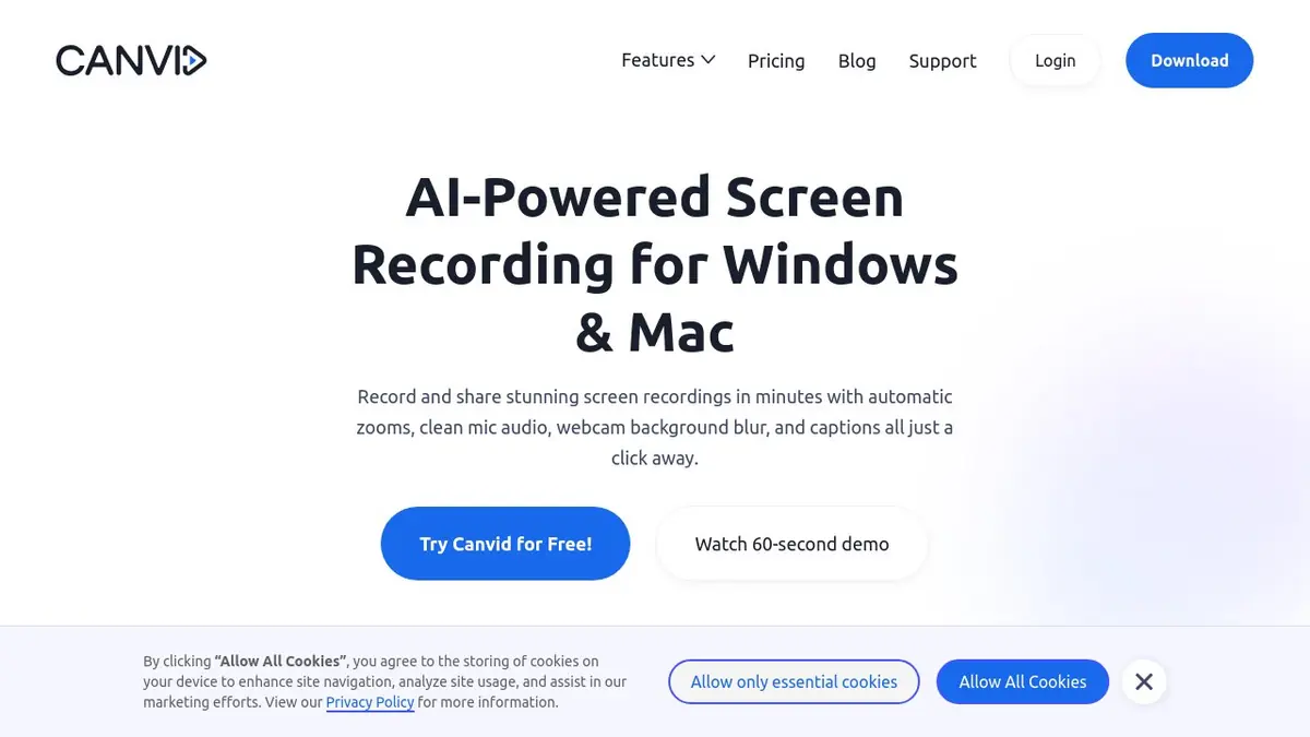 Canvid homepage preview