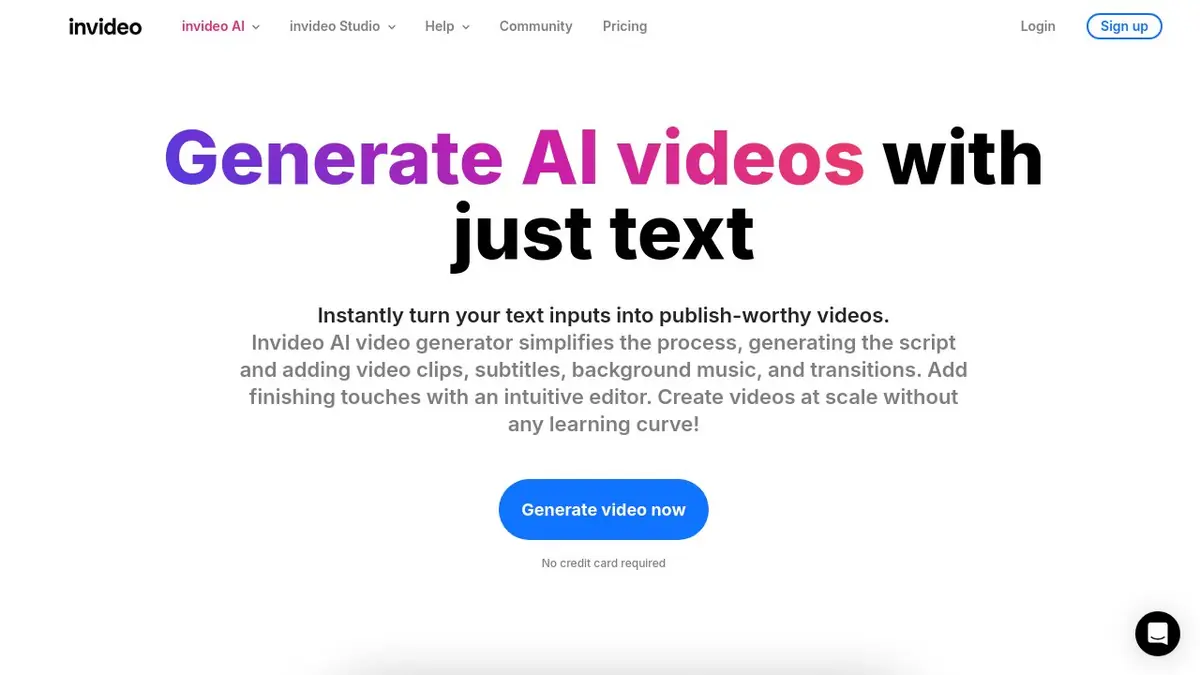 Invideo homepage preview